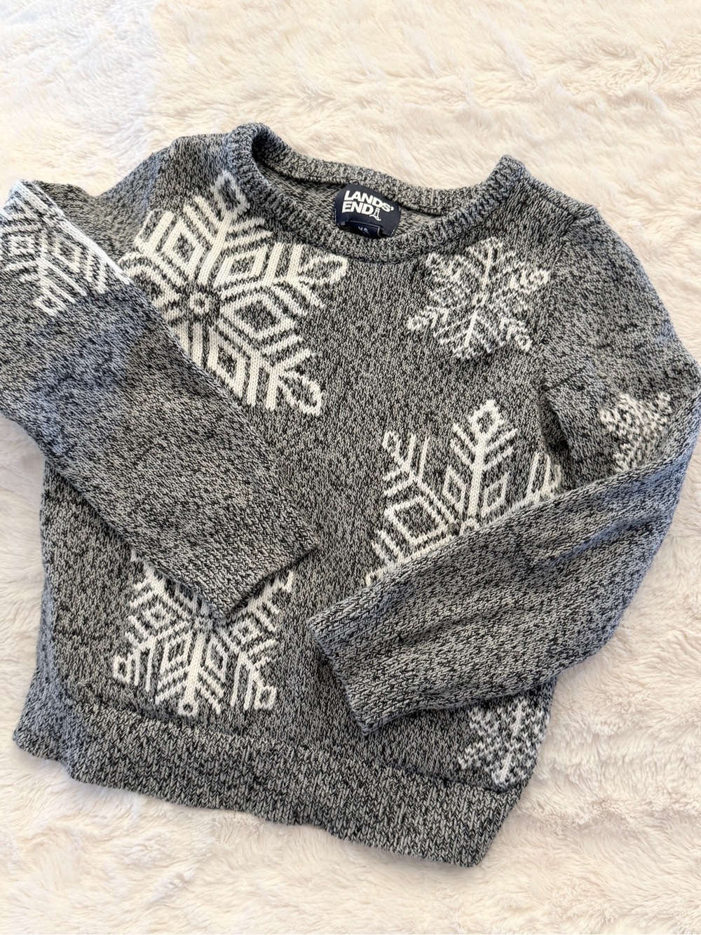 Lands’ End 4/5 Snowflake Gray Cotton Sweater BWW